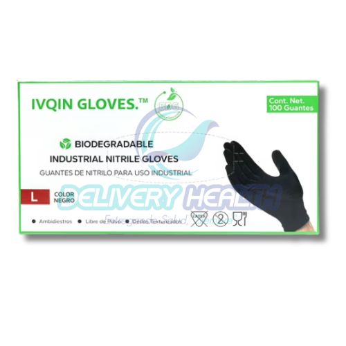 Guantes de Nitrilo Negro Biodegradables Talla M IVQIN (Caja con 100 Piezas)