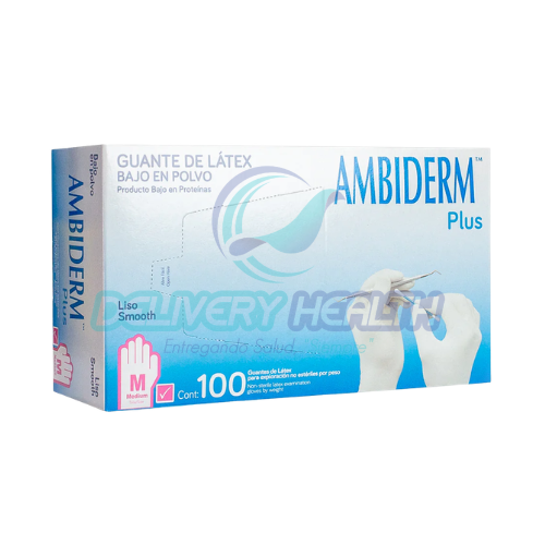 Guante Plus de Látex Rosa Talla Mediana Ambiderm (Caja con 100 Piezas)