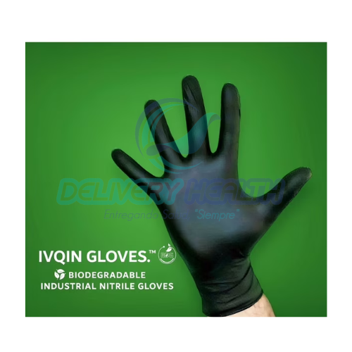 Guantes de Nitrilo Negro Biodegradables Talla M IVQIN (Caja con 100 Piezas)