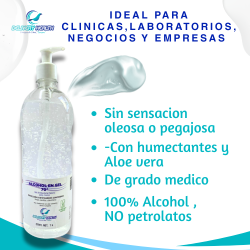 Gel Antibacterial con 70% de Alcohol y aloe vera marca Delivery Health , Grado Hospitalario