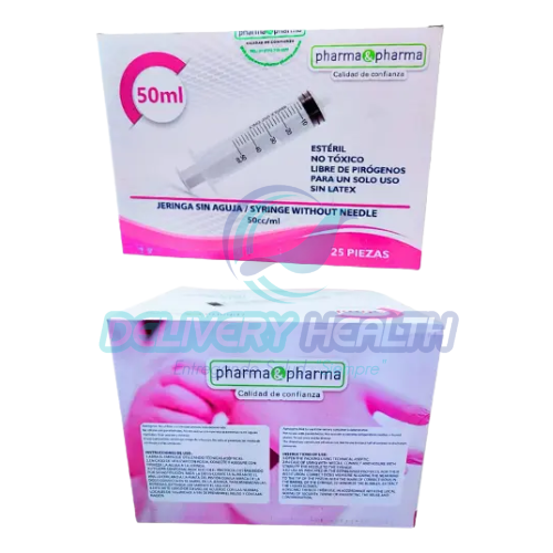 Jeringa de 50 mL Sin Aguuja Luer Lock Pharma & Pharma Caja con 25 Piezas