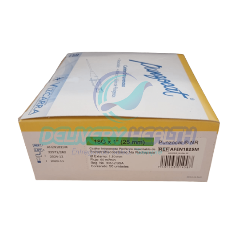 Catéter Punzocat Calibre 18G x 25 mm Verde Caja con 50 Piezas