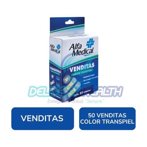 Venditas Adhesivas Transpiel Alfa Medical Caja con 50 Piezas